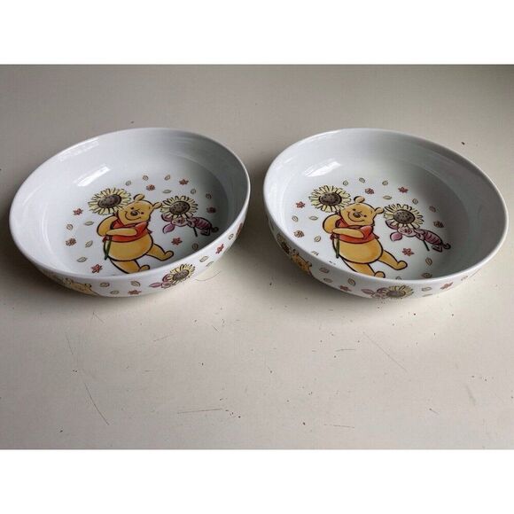 Set Of 2 Disney Winnie the Pooh Piglet Sunflower Dinner Pasta Dish Bowl Fall NEW - Picture 1 of 10